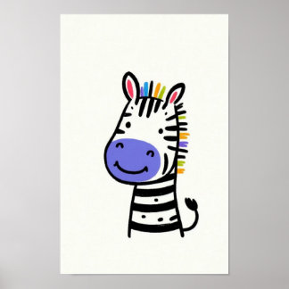 Schattige zebra met regenboog manen babykamer poster