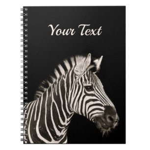 Schattige Zebra Portret op zwarte gepersonaliseerd Notitieboek