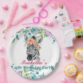 Schattige Zebra zoo dierlijk oerwoud Bloemen Verja Papieren Bordje (Feest)