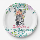 Schattige Zebra zoo dierlijk oerwoud Bloemen Verja Papieren Bordje (Voorkant)