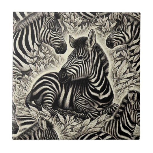 Schattige Zebrapatroon Tegeltje (Voorkant)