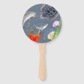 Schattige Zee Animals Kids Verjaardagsfeestje Blau Handwaaier (Achterkant)