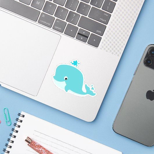 Schattige zee, baby walvis sticker (Laptop met iPhone)