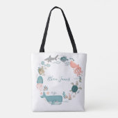 Schattige Zee Creatures Waterverf Gepersonaliseerd Tote Bag (Achterkant)