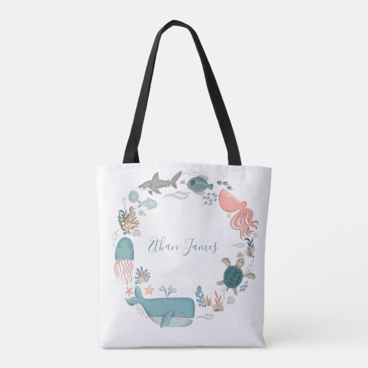 Schattige Zee Creatures Waterverf Gepersonaliseerd Tote Bag (Achterkant)