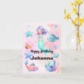 Schattige Zee Dieren Zeemeermin Thema Happy Birthd Kaart (Gele Bloem)