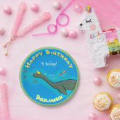 Schattige zee dinosaurus cartoon gepersonaliseerde papieren bordje (Feest)