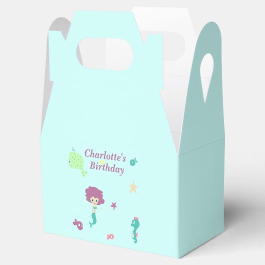 Schattige zee leven zeemeermin vissen naam op blau bedankdoosjes (Geopend)