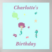 Schattige zee leven zeemeermin vissen naam op blau poster (Voorkant)