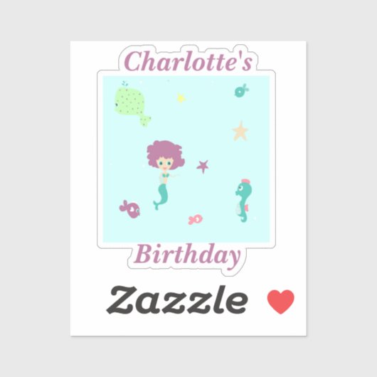 Schattige zee leven zeemeermin vissen naam op blau sticker (Vel)