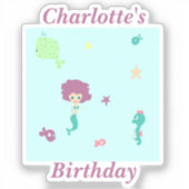 Schattige zee leven zeemeermin vissen naam op blau sticker (Voorkant)