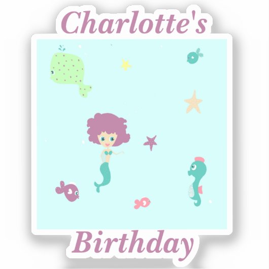 Schattige zee leven zeemeermin vissen naam op blau sticker (Voorkant)