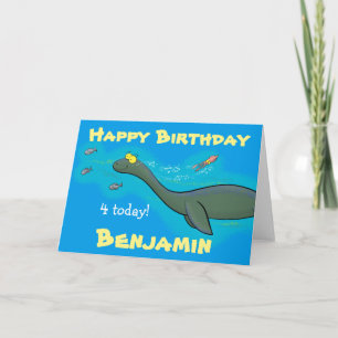 Schattige zee monster plesiosaurus cartoon illustr kaart