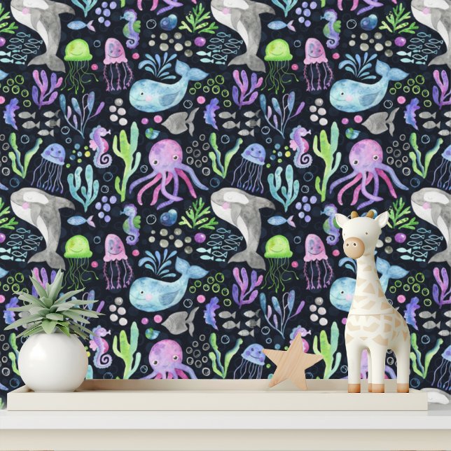 Schattige Zee Oceaandieren Walvissen Octopus Jelly Behang (Creator heeft geüpload)