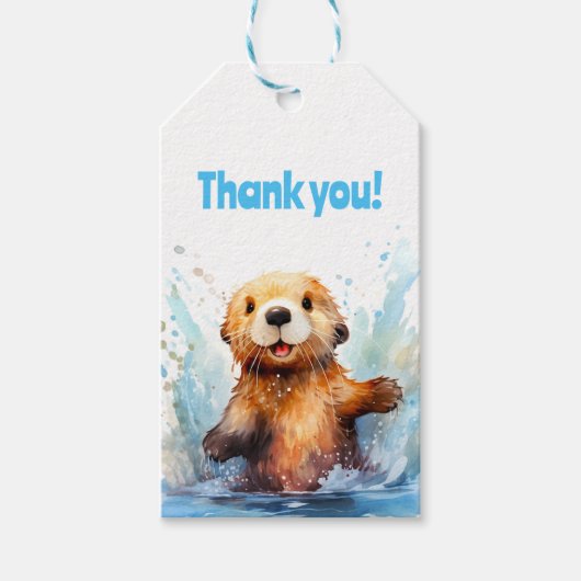 Schattige Zee Otter in Water Dank u gepersonalisee Cadeaulabel (Voorkant)