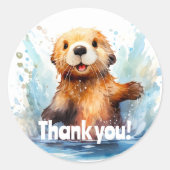 Schattige Zee Otter in Water Dank u gepersonalisee Ronde Sticker (Voorkant)