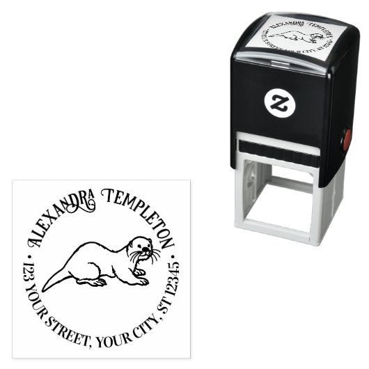 Schattige Zee Otter Ronde Naam Terugkeeradres Zelfinktende Stempel (In situ)