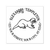 Schattige Zee Otter Ronde Naam Terugkeeradres Zelfinktende Stempel (Design)