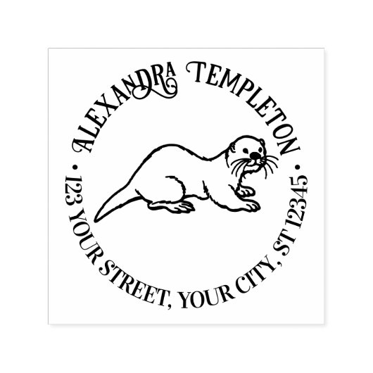 Schattige Zee Otter Ronde Naam Terugkeeradres Zelfinktende Stempel (Design)