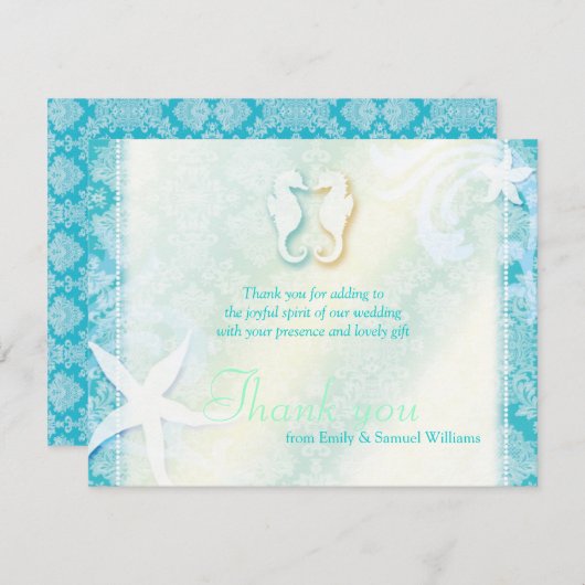 Schattige Zee Paardenpaar Bruiloft Dank u Bedankkaart (Voorkant / Achterkant)