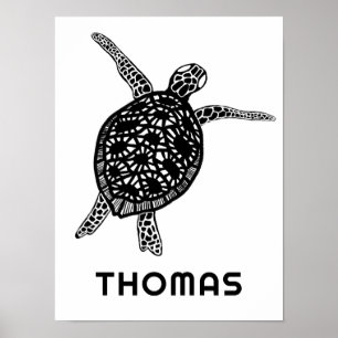 Schattige Zee Schildpad  BABY NAAM Kunst Poster