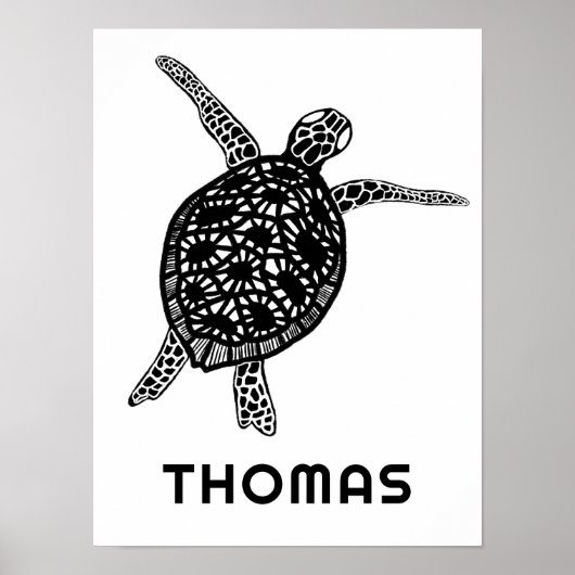 Schattige Zee Schildpad  BABY NAAM Kunst Poster (Voorkant)