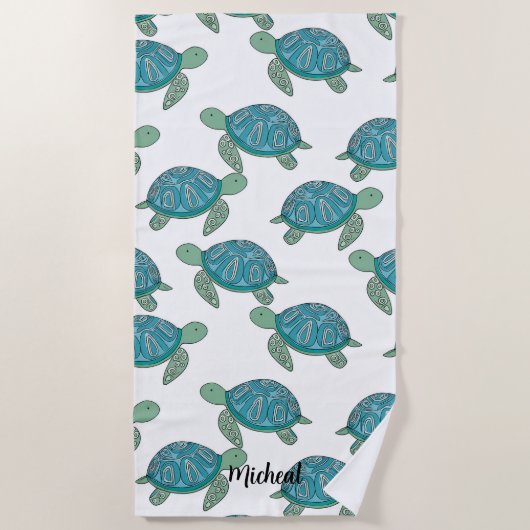 Schattige Zee schildpad gepersonaliseerd Strandlaken (Voorkant)