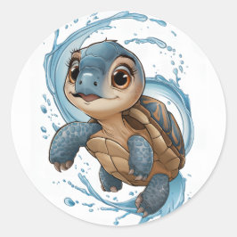 Schattige Zee Schildpad Kerst Waterverf Vakantie V Ronde Sticker