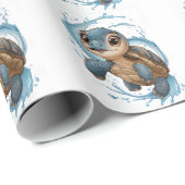 Schattige Zee Schildpad Kerstvakantie Waterverf Cadeaupapier (Rol Hoek)