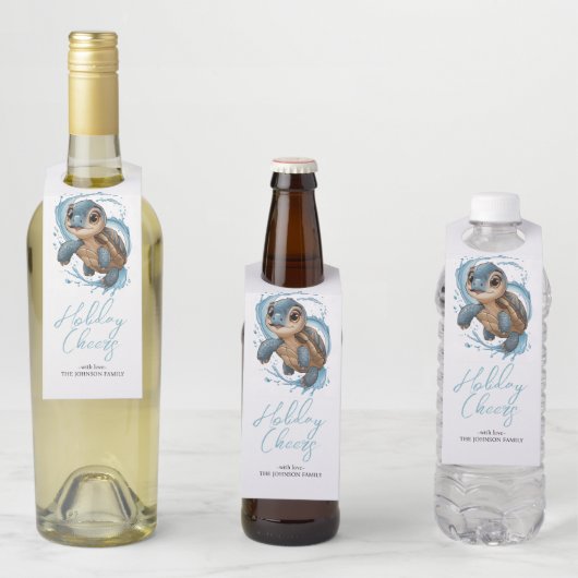 Schattige Zee Schildpad Kerstvakantie Waterverf Flessenhanger (In situ)