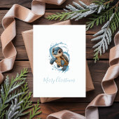 Schattige Zee Schildpad Kerstvakantie Waterverf Kaart
