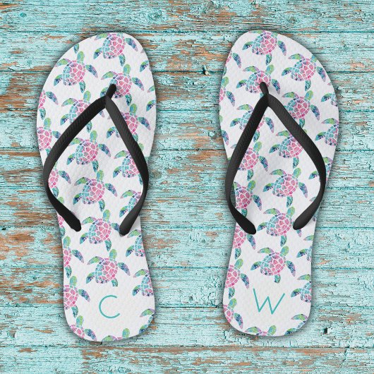 Schattige Zee Schildpad Patroon Monogrammed Beach  Teenslippers