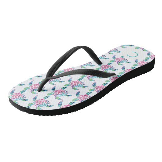 Schattige Zee Schildpad Patroon Monogrammed Beach  Teenslippers (Schuin)