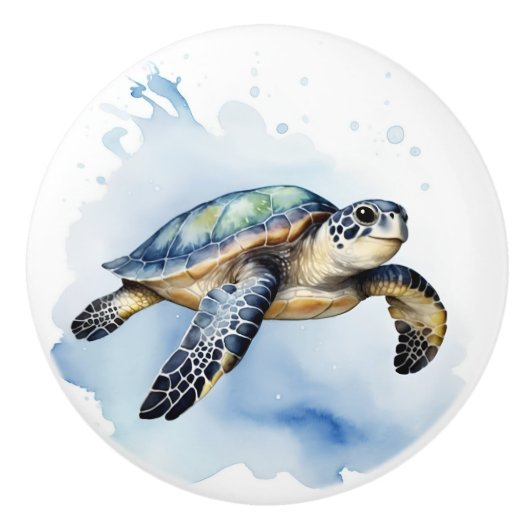 Schattige Zee Schildpad Waterverf Ocean Animal Bad Keramische Knop (Voorkant)