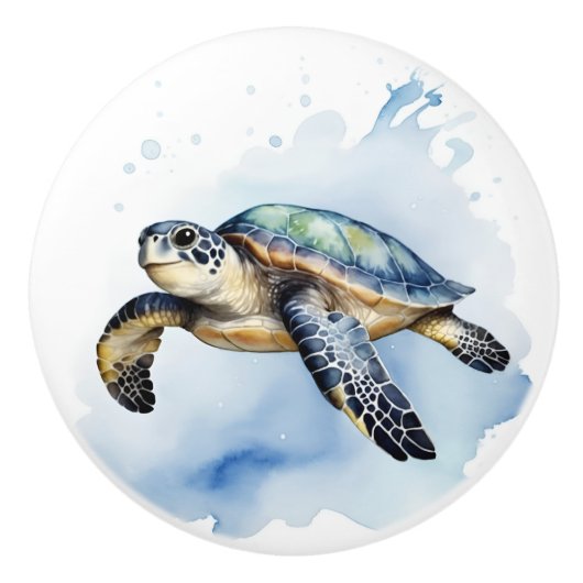 Schattige Zee Schildpad Waterverf Ocean Animal Bad Keramische Knop (Voorkant)