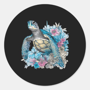Schattige Zee Schildpad Wildflowers Dierenvriend S Ronde Sticker