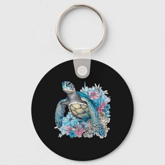 Schattige Zee Schildpad Wildflowers Dierenvriend S Sleutelhanger (Voorkant)