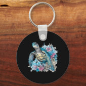 Schattige Zee Schildpad Wildflowers Dierenvriend S Sleutelhanger (Voorkant)