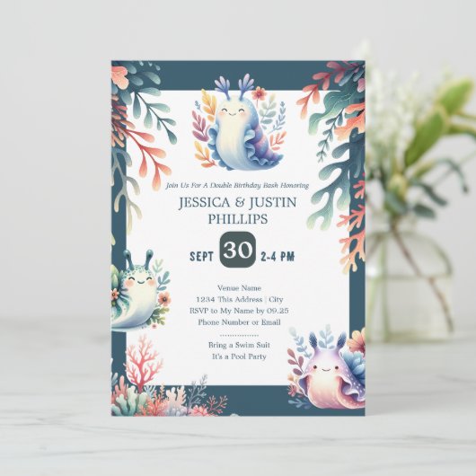 Schattige Zee Slugs Ocean Double Birthday Pool Par Kaart (Staand voorkant)