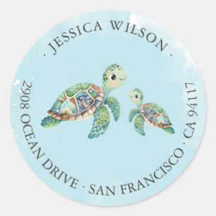 Schattige Zee Turtle Baby shower Retour Adres Labe Ronde Sticker