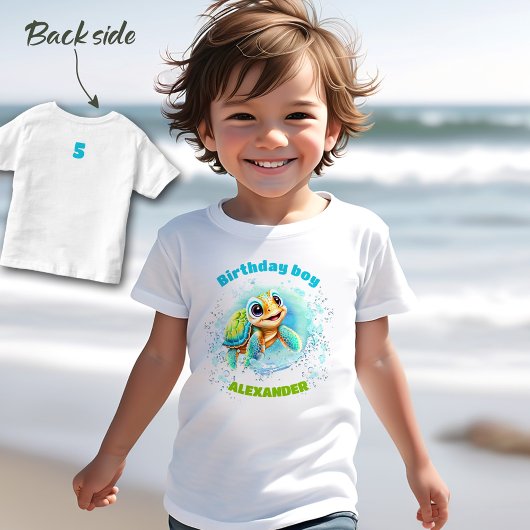Schattige Zee Turtle Birthday Boy Naam Nummer Kinder Shirts