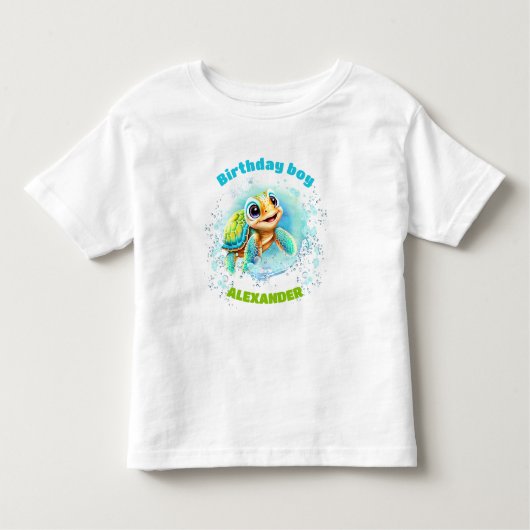 Schattige Zee Turtle Birthday Boy Naam Nummer Kinder Shirts (Voorkant)