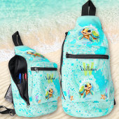 Schattige Zee Turtle Boy Ocean Turquoise Monogram  Sling Bag