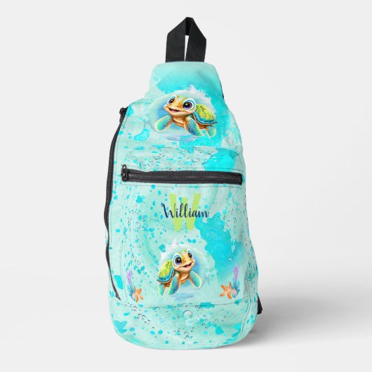 Schattige Zee Turtle Boy Ocean Turquoise Monogram  Sling Bag (Voorkant)