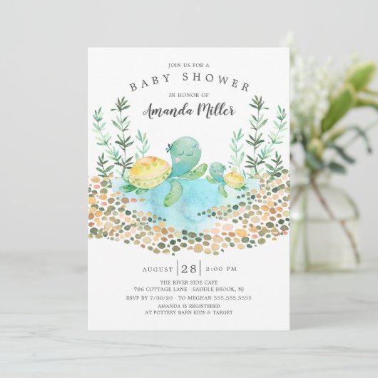 Schattige Zee Turtle Ocean Baby shower Kaart (Staand voorkant)