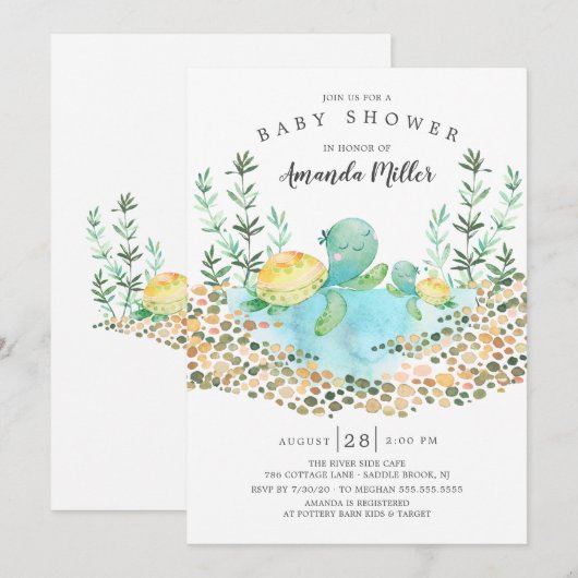 Schattige Zee Turtle Ocean Baby shower Kaart (Voorkant / Achterkant)