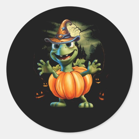 Schattige Zee Turtle Pompoen Halloween Kostuum Oce Ronde Sticker (Voorkant)