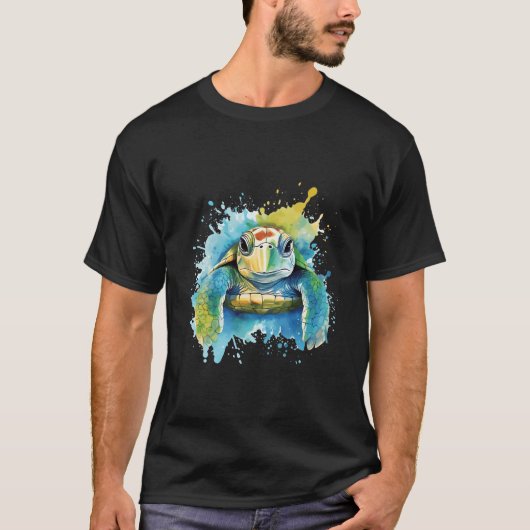 Schattige Zee Turtle Waterverf Art T-shirt (Voorkant)
