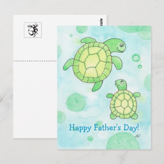 Schattige Zee Turtles Vaderdag Briefkaart (Voorkant / Achterkant)
