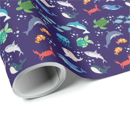 Schattige zee wezens zwemmen onder water cadeaupapier (Rol Hoek)